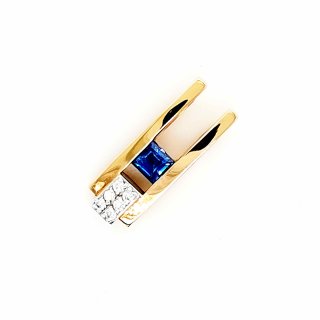 Gleiter Anhänger bicolor mit Saphir und Brillant echt Gold 585 Glanz 18x6,5mm