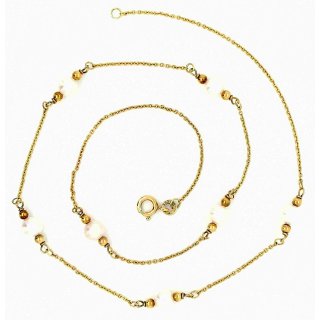 Halskette Collier mit 7 Perlen echt Gold 333 Glanz Länge 42cm