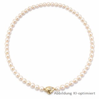 Perlkette mit Akoya-Zuchtperlen und diamantbesetzter Vorderschließe aus 585 Gold
