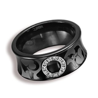 1400°C Damen-Ring aus schwarzer Keramik und 585/- Weißgold mit 11 Brillanten gesamt ca. 0,055 ct.
