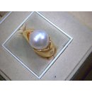 Damenring mit Perle uind Diamant echt Gold 585 matt/Glanz Ringweite 56
