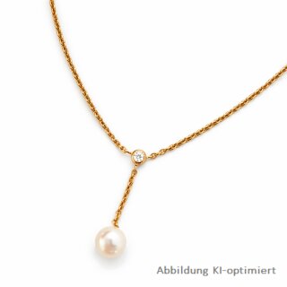 Y-Perlcollier aus 585 Gold mit Brillant & Süßwasserzuchtperle – polierte Kette 42cm