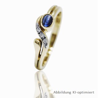 Damenring mit Safir und Zirkonia, 585 Gelbgold, Weite 55