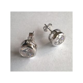 Ohrstecker mit Zirkonia, rund 7mm, 925 Sterling-Silber