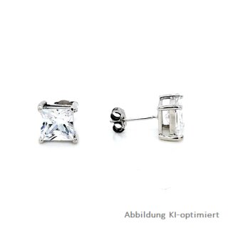 Ohrstecker mit 4-eckigem Zirkonia 7mm, 925 Sterling-Silber