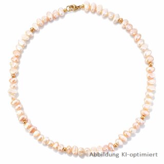 Natürliche Süßwasserzuchtperlenkette mit Gold 585 – organische Eleganz in sanften Rosé-Champagner-Nuancen (45 cm)