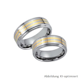 Trauringe / Partnerringe Wolfram (Tungsten) mit Gelbgold-Inlay