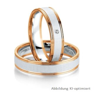 Trauringe Weißgold mit Rotgold und Brillant