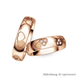 Eheringe einfarbig Rotgold mit Brillant
