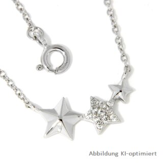 Collier mit Sternen, Silber, Zirkonia, 42+3cm