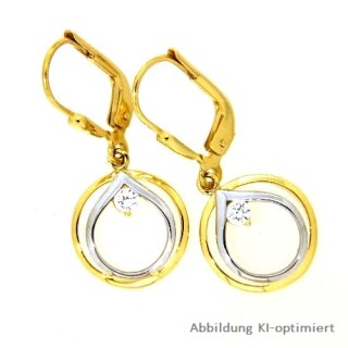 Ohrpendel Ohrhänger Tropfen und Kreis bicolor gelb/weiß mit Zirkonia echt Gold 333 Glanz 27x11mm