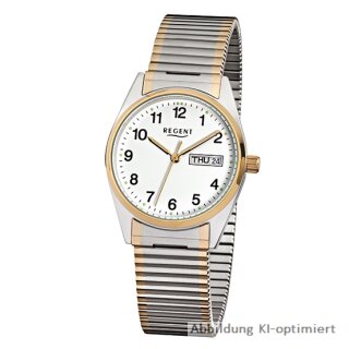Regent Herrenuhr bicolor Zugband Datum Wochentag F-880