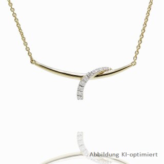 Collier mit Mittelteil, 10x Brillant zusammen 0,14ct. W/Si, 375 Gelbgold, Länge 43+2cm - BRILLANTIS