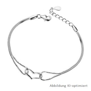 dj - Armband silber plat. mit poliertem Herz, Länge 16,5cm + 3cm