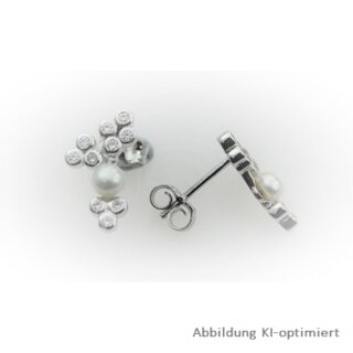 PERLCHIC Ohrstecker "Zweig" Silber mit Perle und Zirkonia