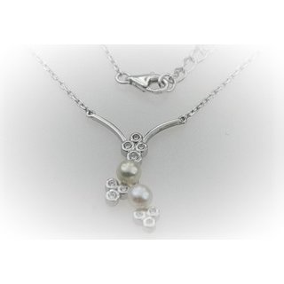 PERLCHIC Collier Halskette Zweig Silber mit Zirkonia und Perle