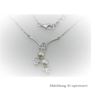 PERLCHIC Collier Halskette "Zweig" Silber mit Zirkonia und Perle
