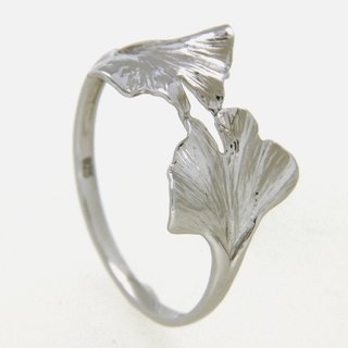 Ring, Silber 925/- rhodiniert, Ginkgo, Breite ca.12mm, poliert, gegossen.