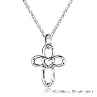 dj - Anhänger Kreuz mit Herz Silber Glanz mit Kette 45cm