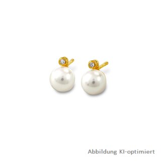PERLCHIC Ohrstecker Perle 5mm und Diamant Gold 585 Glanz