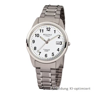 Regent Damenuhr Titan mit Datum und Metallband F-432