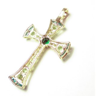 Großer Kreuz Anhänger Clip mit grünen Steinen 5,2x2,9cm
