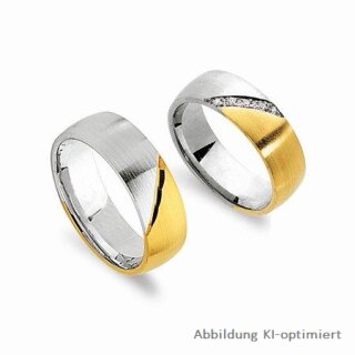 Trauringe Eheringe zweifarbig aus Weißgold/Gelbgold mit 5 Brillanten