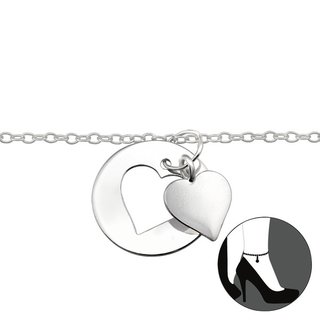 Lovely Hearts - Fußkette Doppelherz echt Silber Länge 22+3cm
