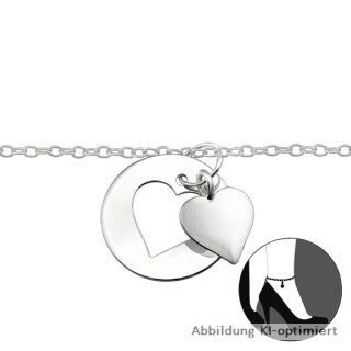 Lovely Hearts - Fußkette Doppelherz echt Silber Länge 22+3cm