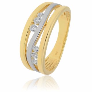 Damenring Ring Goldring Echt Gold 333 zweifarbig glänzend mit Zirkonia Ringweite 60