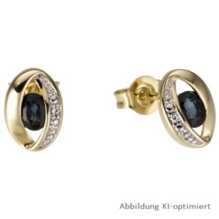 Ohrstecker zweifarbig oval echt Gold 585 mit Safir und Diamanten