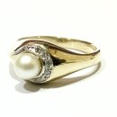 Goldener Ring mit Perle und 5 Diamanten echt Gold 585 Ringweite 58