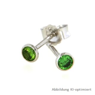 Ohrstecker echt Silber 925 rund mit Zirkonia hellgrün smaragdfarben 3,5mm