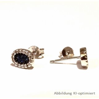 Ohrstecker oval mit Zirkonia blau/weiß echt Silber 925