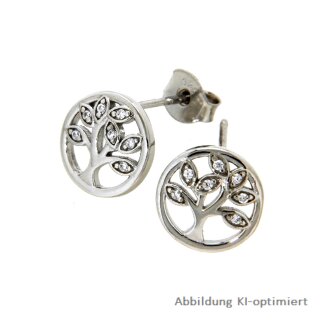 Ohrstecker Lebensbaum echt Silber 925 poliert mit Zirkonia