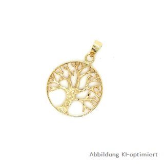 Goldener Kettenanhänger Lebensbaum rund Brillantschliff 2,5 x1,7cm
