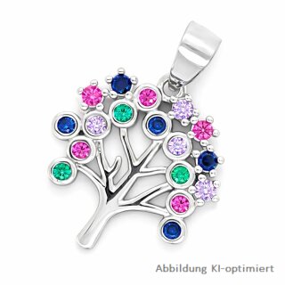 Anhänger Lebensbaum mit farbigen Zirkonia echt Silber 925 Glanz