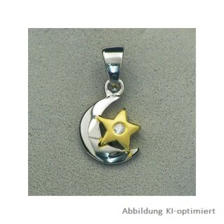 Anhänger Halbmond Stern echt Silber 925 zweifarbig gelb/weiß Zirkonia