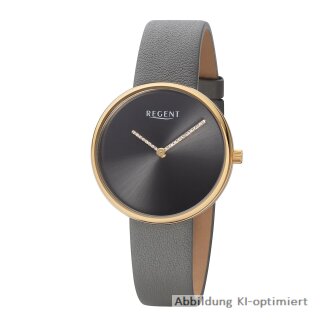 Regent Damen goldfarben grau Lederband Zirkonia BA-526