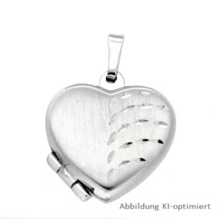Medaillon Herz matt mit Schliff echt Silber 925