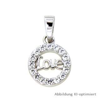 Anhänger "Love" rund mit Zirkonia echt Silber 925