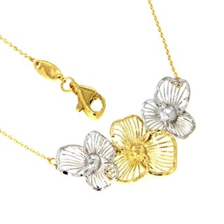 Collier Halskette bicolor mit Blumen Motiv echt Gold 333 Länge 45cm