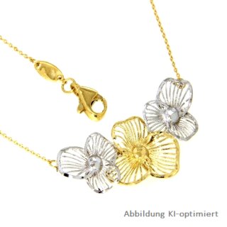 Collier Halskette bicolor mit Blumen Motiv echt Gold 333 Länge 45cm