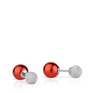 Bering Ohrstecker 925 Silber rote Aluminum-Perle und silberfarbene Perle mit Sparkling Effekt