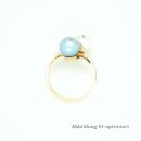 Damenring, echt 585/Gold, Perle, weiß/blaugrau, Ringweite 57