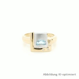 Damenring zweifarbig gelb/weiß mit Blautopas und Zirkonia echt Gold 585 Ringweite 58