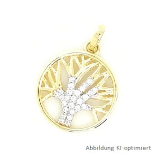 Anhänger Lebensbaum mit Zirkonia echt Gold 585 Glanz 1,5cm