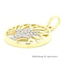 Anhänger Lebensbaum mit Zirkonia echt Gold 585 Glanz 1,5cm