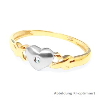 Damenring Verlobungsring Herz mit Diamant bicolor gelb/weiß echt Gold 333 Ringweite 58