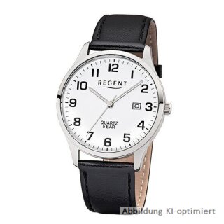 Regent Herrenuhr silber Edelstahl Lederband schwarz 5Bar - F1241